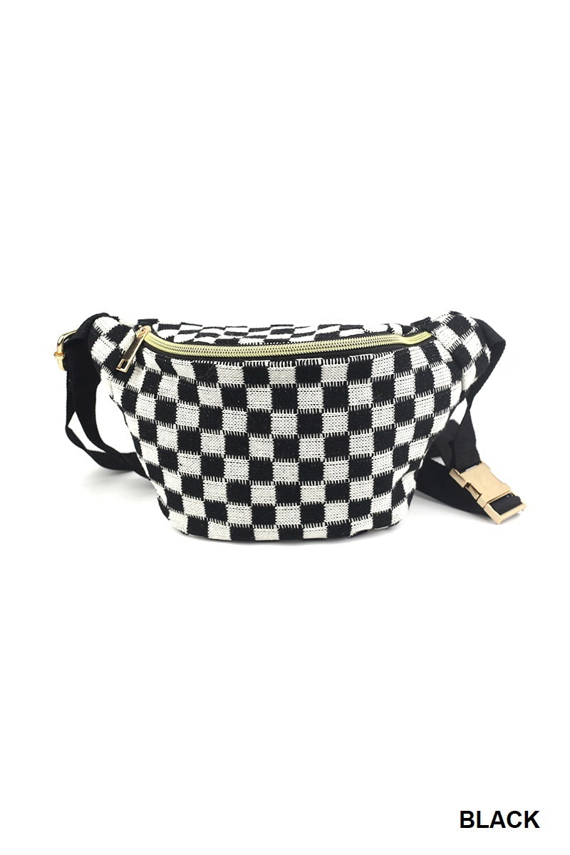 Checkered Crossbody Sling Bag - Black