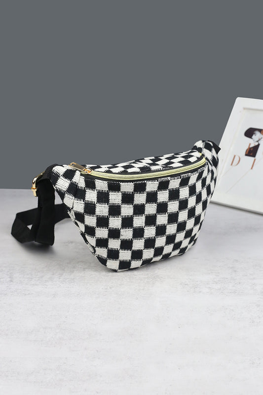 Checkered Crossbody Sling Bag - Black