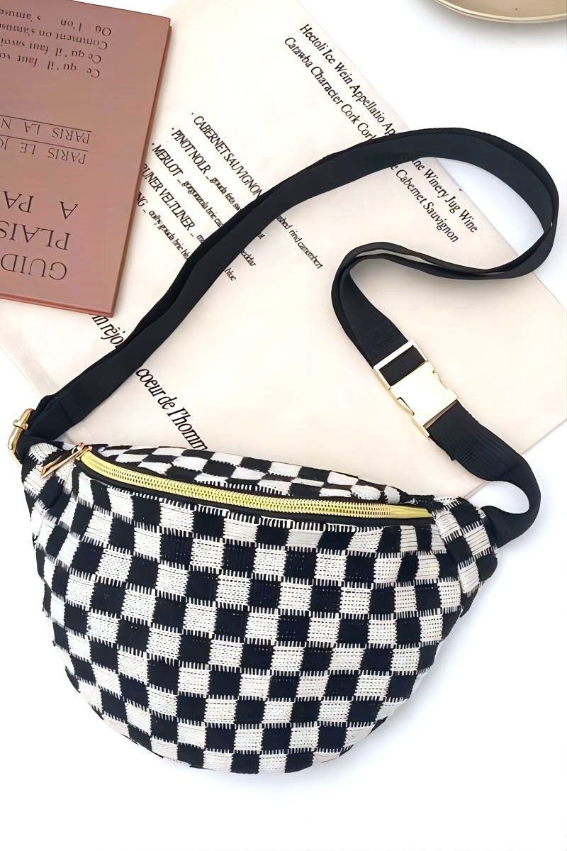 Checkered Crossbody Sling Bag - Black