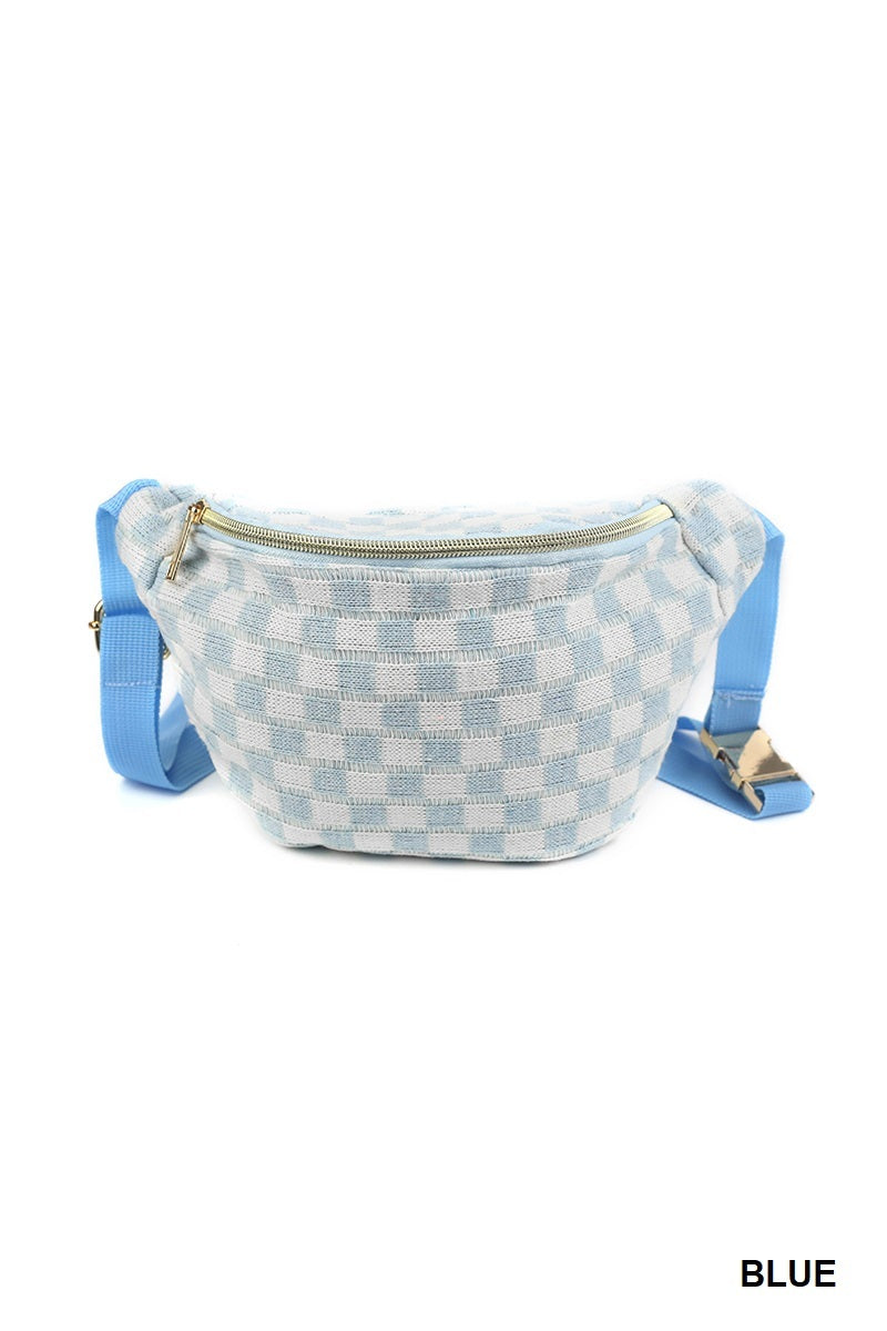 Checkered Crossbody Sling Bag - Blue