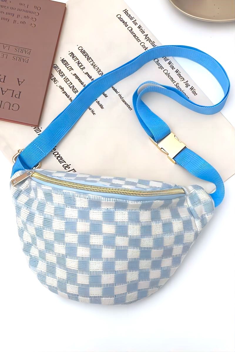 Checkered Crossbody Sling Bag - Blue