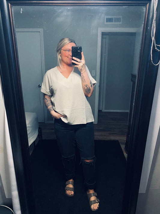 Woven Bubble V-Neck - Off White