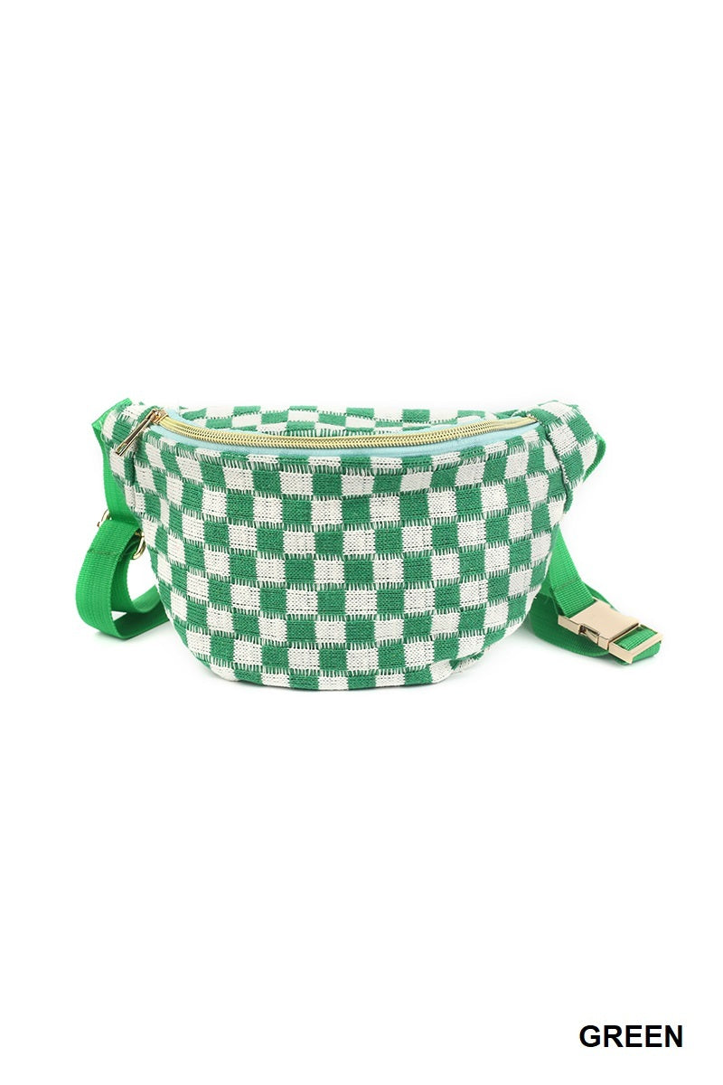 Checkered Crossbody Sling Bag - Green