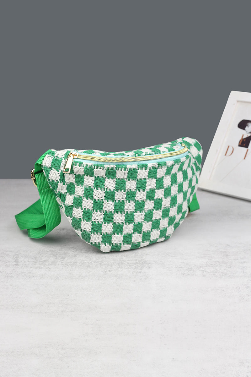 Checkered Crossbody Sling Bag - Green