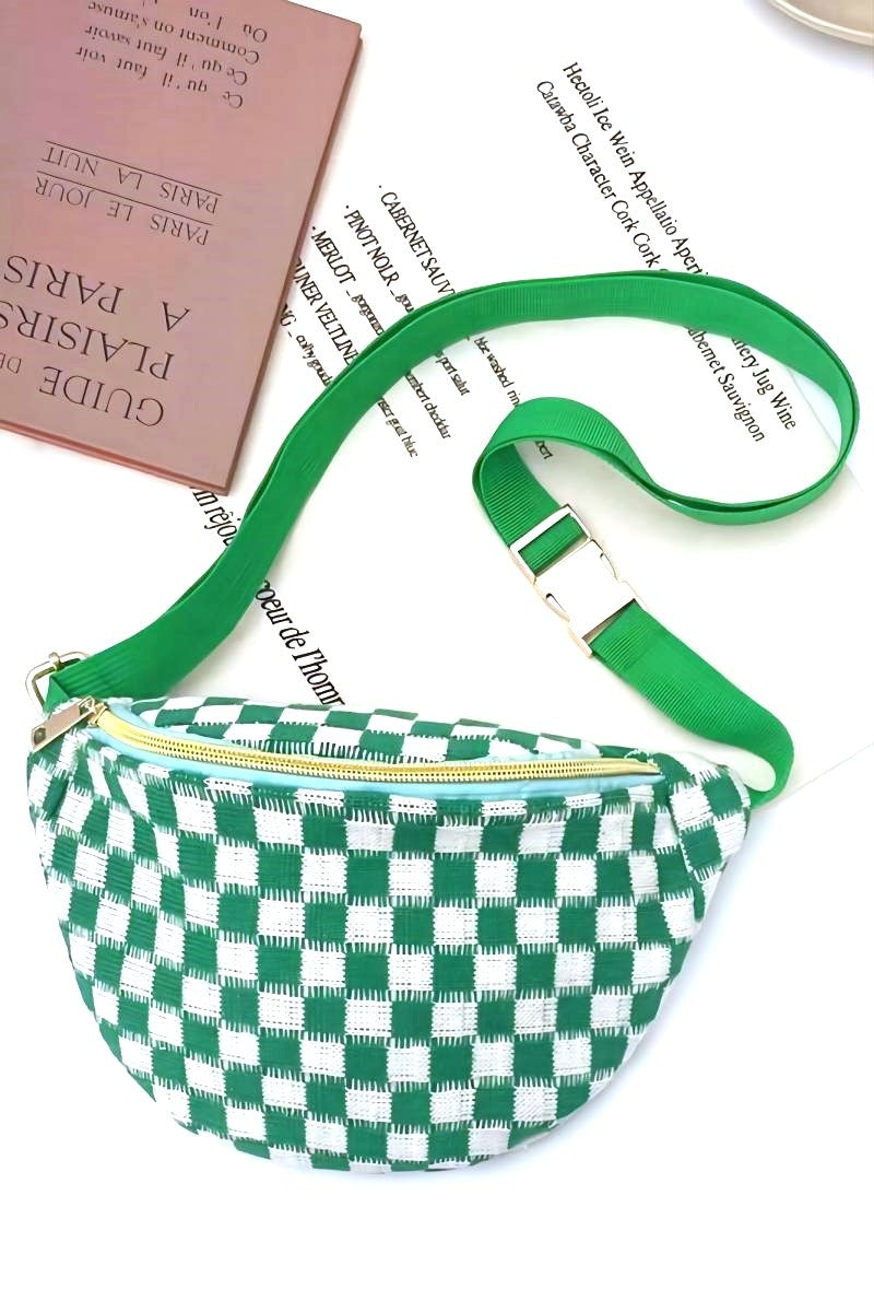 Checkered Crossbody Sling Bag - Green