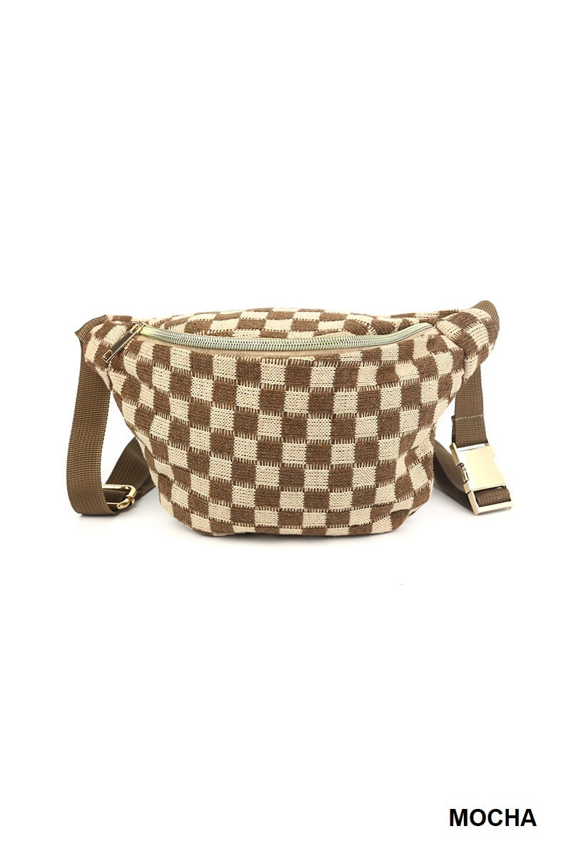 Checkered Crossbody Sling Bag - Mocha