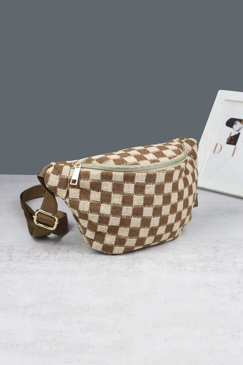 Checkered Crossbody Sling Bag - Mocha