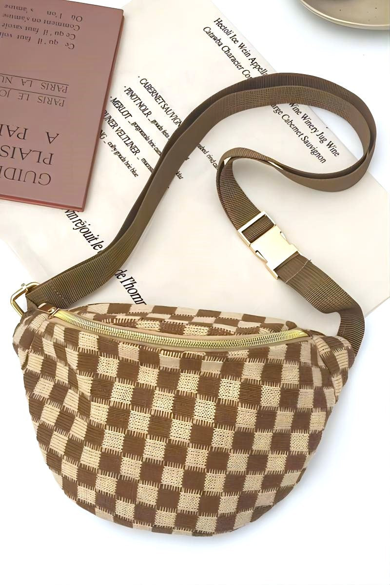 Checkered Crossbody Sling Bag - Mocha