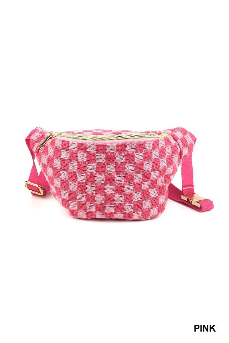 Checkered Crossbody Sling Bag - Pink