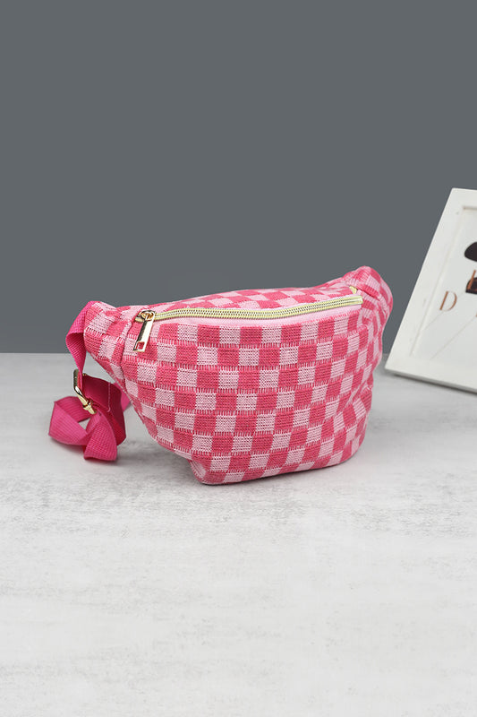 Checkered Crossbody Sling Bag - Pink