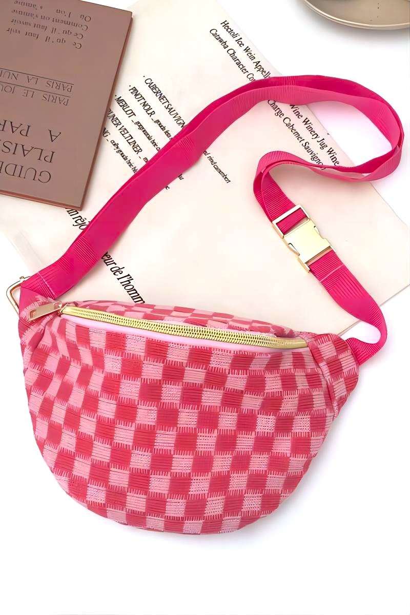 Checkered Crossbody Sling Bag - Pink