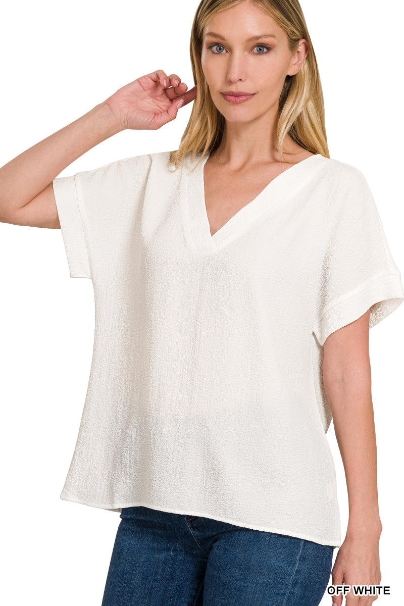 Woven Bubble V-Neck - Off White